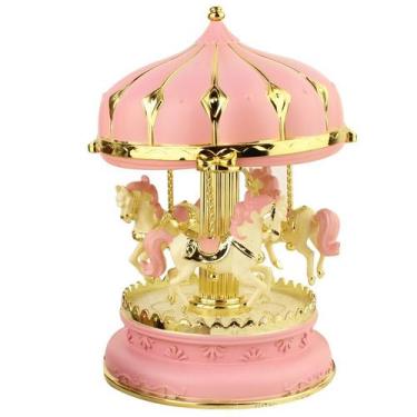 Imagem de Carrossel de caixas de música rosa Rotating Horse Design Vintage - yiw