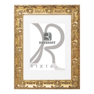 Imagem de RYZERIRT Moldura de madeira de 28 x 35,5 cm, exiba imagens 20,3 x 25,4 cm com tapete ou 28 x 35,5 cm sem tapete, molduras douradas para pôster, moldura para pendurar na parede 05