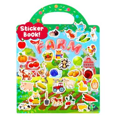 Imagem de Popokeegoo Livro de adesivos reutilizáveis, adesivos de viagem para crianças, livros de adesivos à prova d'água, atividades de artesanato para crianças de 3 a 4 e 5 anos, fazenda