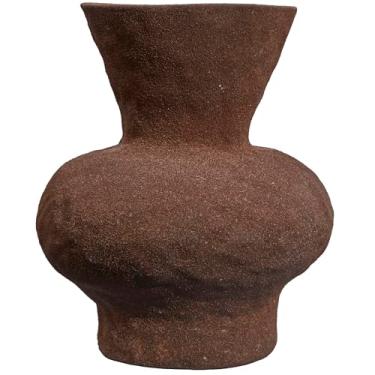 Imagem de Vaso de cerâmica texturizado moderno, cinza claro, forma de ampulheta curvada (marrom)