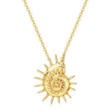 Imagem de Dixbix Colar de concha de concha para mulheres, colares de concha de praia em ouro grosso, boêmio, presentes para mulheres, Latão, Sem Pedra Preciosa