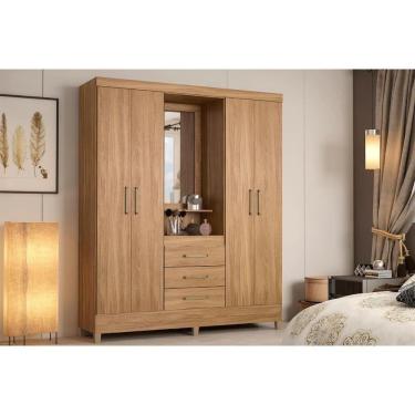 Imagem de Guarda Roupa Solteiro 4 Portas E 3 Gavetas C/ Espelho Capelinha Persia Amêndola Touch - Demóbile