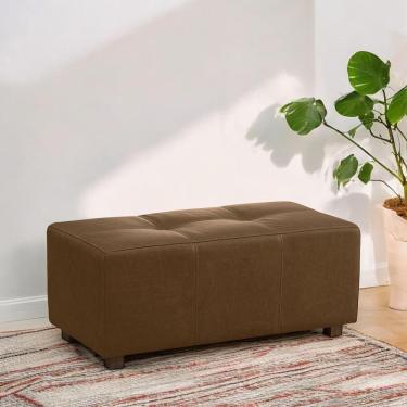 Imagem de Puff Decorativo Merlin Sala De Estar Couro Marrom Claro Manchado G88 - Gran Belo