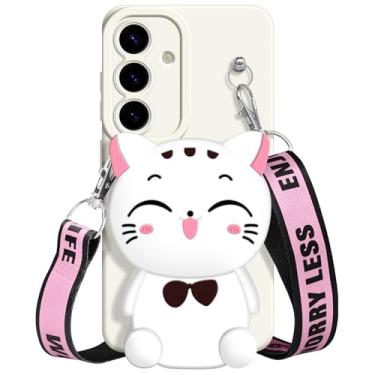 Imagem de SGVAHY Capa para Samsung Galaxy A56, linda bolsa de moedas de gato da sorte rosa para mulheres e meninas com alça transversal Kawaii capa de silicone macio para Galaxy A56