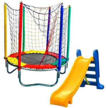 Imagem de Kit Brinquedos Playground Cama Elástica Pequena Pula Pula Trampolim 1,