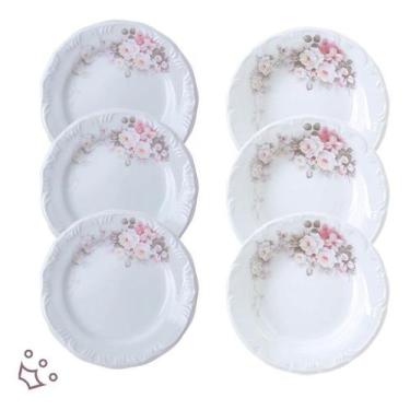 Imagem de Jogo 6 Pratos Rasos e 6 Fundos Sopa Porcelana Schmidt Eterna 12 Peças 