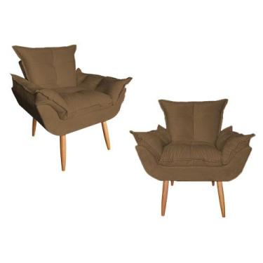 Imagem de Kit 02 Poltrona Opala Sala De Estar Pés Palito Suede Marrom - Hellen D