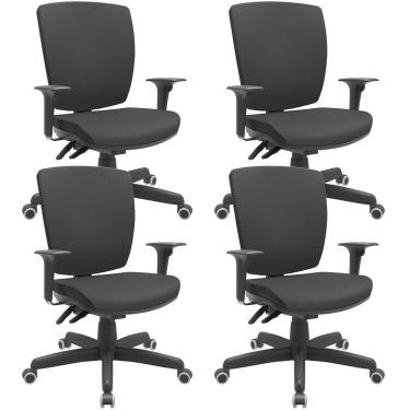 Imagem de Kit 04 Cadeiras De Escritório Diretor Office Base Giratória Preto Alta Flexi P03 Vinil Preto - Lyam