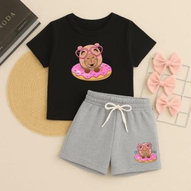 Imagem de Conjunto Infantil Feminino Estampa Capivara Donuts 631 Roupa de Menina