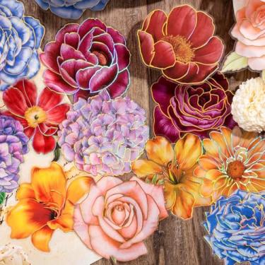Imagem de 80 peças de adesivos de flores de tamanho grande com contornos metálicos dourados, 8 pacotes de adesivos florais iridescentes holográficos para scrapbooking Bullet Junk Journals Card Making Laptop Cup