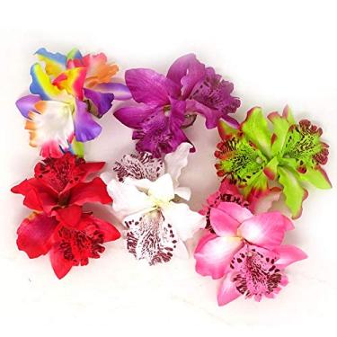 Imagem de 6 peças de broches femininos com tema de orquídea, grampos de cabelo de flores, grampos de cabelo e grampos para festas de noivas, acessórios de decoração de cabelo
