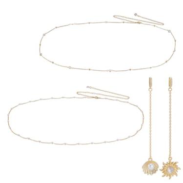 Imagem de NBEADS Conjunto de 2 conjuntos de 2 estilos de biquíni de corrente de cintura, correntes corporais, joias de latão com pingentes em forma de concha de sol para verão e praia, dourado