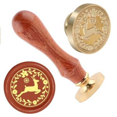 Imagem de Carimbo de lacre de cera de Natal carimbo de selagem de alce latão e uma alça de madeira carimbos cabeça para cartões de natal convites de festa carta envelope cartões de felicitações presentes