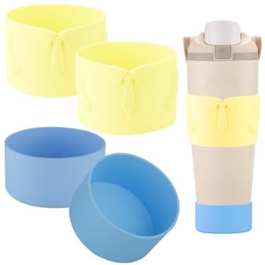 Imagem de Bota de silicone para garrafa de água Owala FreeSip Sway, 850 g, proteção superior e inferior, capa protetora antiderrapante com porta-copos de silicone (amarelo/azul claro, 850 g)
