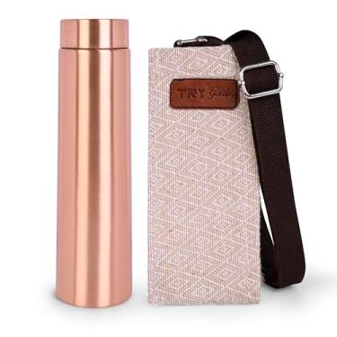Imagem de Try Goods Garrafa de água de cobre simples (720 g/750 ml) com saco de juco - Recipiente de cobre 100% puro feito à mão para beber, reutilizável e livre de BPA, à prova de vazamento, benefício de cura