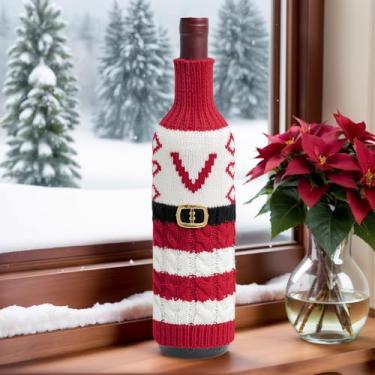 Imagem de Capa de garrafa de vinho de Natal, enfeite de mesa para festas sazonais, sala de jantar ou exibição em casa, letra V