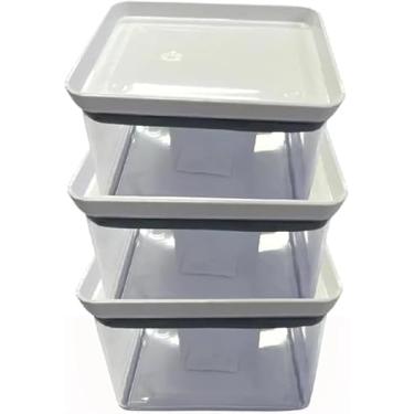 Imagem de Kit 3 Potes Herméticos Retangular Mantimentos Organizador Cozinha Acrílico 550 ml (KIT 3 POTES HERMÉTICOS BRANCA)