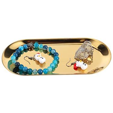 Imagem de Bandeja de Toalha Em Formato Oval de Aço Inoxidável, Bandeja de Armazenamento de Jóias, Cosméticos, Organizador de Prato para Decoração de Casa (Trombeta (Golden Boundless))