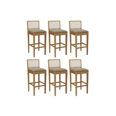 Imagem de Banqueta Sala De Jantar Sara 1bmm005ca Premium Madeira Maciça Kit 6 Un Carvalho-boucle Bege Fendi-tela Bege - Kappesberg