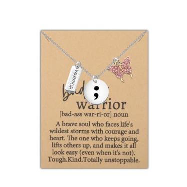 Imagem de FEELMEM Joias de ponto e vírgula, presentes de guerreiro badass, colar com pingente de borboleta e ponto e vírgula, presentes de conscientização e prevenção de suicídio, middle, Aço inoxidável, Cobre