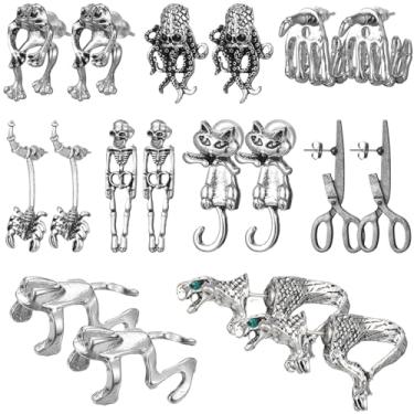 Imagem de Huquary 9 pares de brincos engraçados e estranhos fofos com mordida de animal, novidade gótica, para mulheres, homens, Halloween, Natal, joias com pingente, about 1.5 inches/ 3.8 cm tip to tip