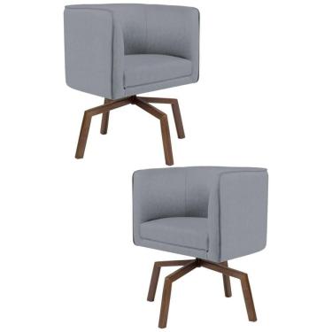 Imagem de Kit 2 Poltronas  Base Ka Madeira Betina Linho Cinza Escuro