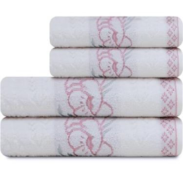 Imagem de Jogo De Toalhas 4 Peças Banho Rosto Algodão Yuna Karsten (BRANCO ROSE E BRANCO ROSE)