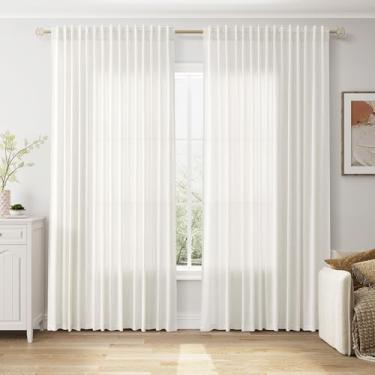 Imagem de Nanspring Cortinas de linho extra largas para sala de estar, quarto, 203 cm, cortinas transparentes com filtro de luz para porta deslizante, bege, branca, cortina de casa de fazenda, aba traseira e