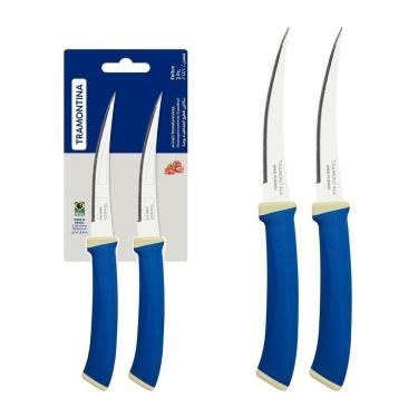 Imagem de Conjunto De Facas Tomate Tramontina Felice Lâminas De Aço Inox Azul 2 Peças Tramontina