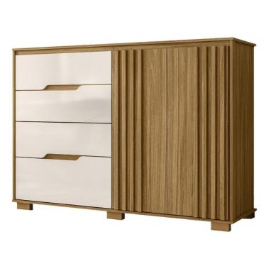 Imagem de Cômoda 4 Gavetas 2 Portas Ripadas Texas - Freijó / Off White Freijó / Off White