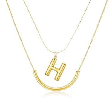 Imagem de MIUSISHIYU Colar feminino banhado a ouro 14 quilates — Pingente de letra A a Z, colar com nome delicado que não irrita a camada, resistente a manchas e acabamento resistente à água, joia de presente