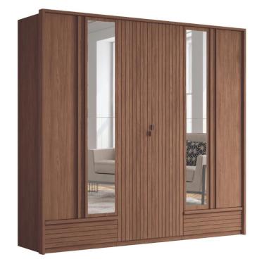 Imagem de Guarda Roupa 6 Portas Ripado Com Espelho Atlanta Jatobá