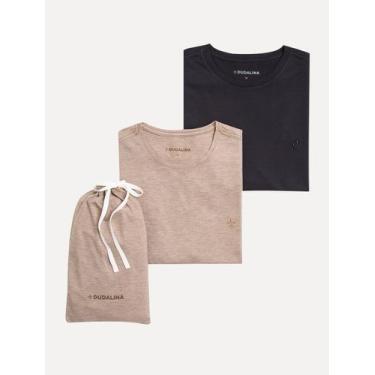 Imagem de Kit Camisetas Dudalina Malha Cáqui Médio Listrado e Preto Tamanho:M/M,