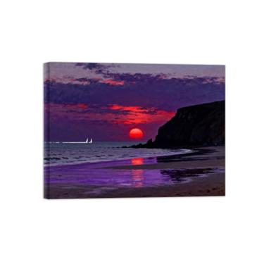 Imagem de Quadro em tela paisagem sol praia mar céu Arte parede costeira para sala de estar Pintura paisagem pronta para pendurar 30x40cm12x16in