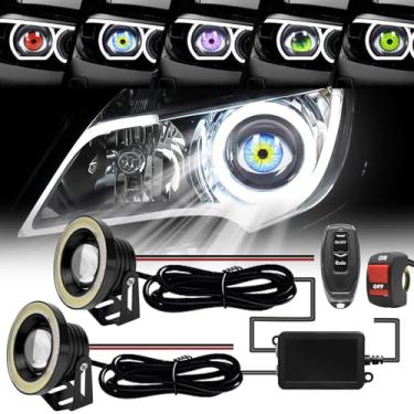 Imagem de spnanma Instalação adicional atualizada Olhos de diabo com função decorativa Halo circular brilhante animado, 2 peças de luzes decorativas para carros e motocicletas, 6 padrões animados