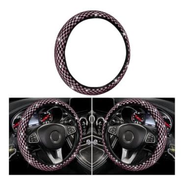 Imagem de Sandfren Capa de volante de carro brilhante, protetor de volante de veículo com strass de cristal de 14,96 polegadas, acessórios de proteção interna automotiva diamante, ajuste universal (rosa)