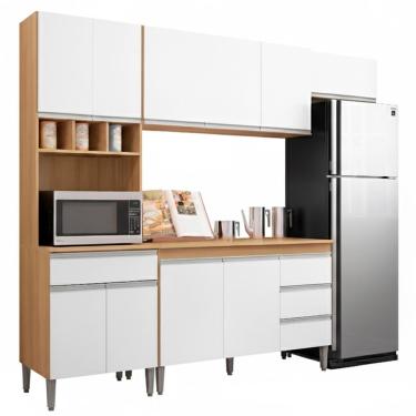 Imagem de Cozinha Modulada 10 P 4 G Andreia 240 Cm Amendoa Branco Reajl Moveis Amendoa Branco