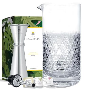 Imagem de Homestia Conjunto de copos de mistura de coquetel, 680 g, acessórios de barman de cristal, copo de vidro para misturar e mexer coquetéis - fundo grosso e resistente com jigger duplo e despejador de