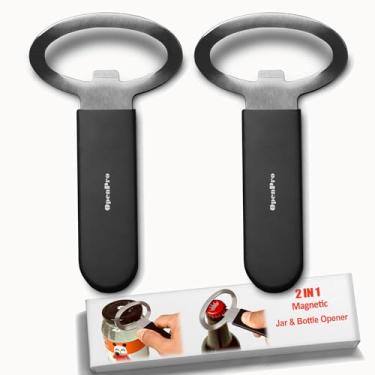 Imagem de Abridor de frasco magnético 2 em 1, abridor de garrafa, para liberação de vedação a vácuo, aço inoxidável resistente, ímã forte para geladeira, ótimo para crianças e artrite, 2 peças, preto