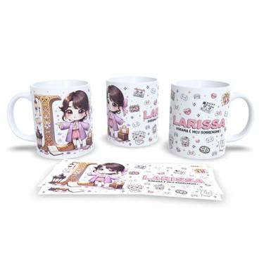 Imagem de Caneca Personalizada Anime Kawaii, Porcelana Branca, Design Amanda Dorama, Decorada com Ilustração Chibi e Padrões Fofos (l)