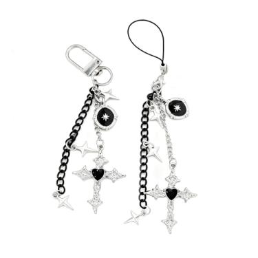 Imagem de AIETUE Chaveiro de cruz para mulheres, 2 peças Y2k Goth Star Heart Charm Chain Mirror Color Blocking Charm Accessories (2 peças cruzadas)
