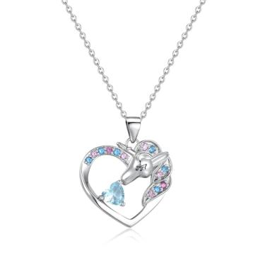 Imagem de DVAVA Colar de unicórnio para meninas, colar com pedra do mês de nascimento de unicórnio para meninas, presentes de aniversário, Natal, Dia dos Namorados, 2cm*2cm, Banhado a ouro, Zircônia cúbica