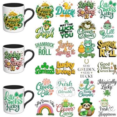 Imagem de Adesivos DTF UV St. Patrick - 24 folhas engraçadas pacotes UV DTF copo envoltório para canecas de vidro café, decalques DIY para copos, esfregar à prova d'água em transferências para artesanato