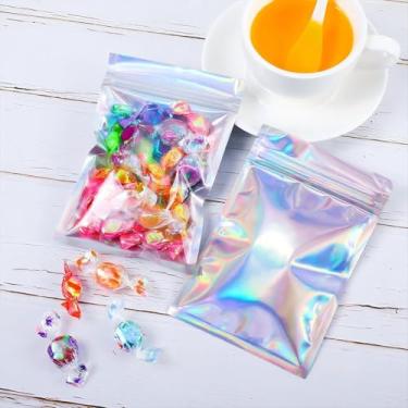 Imagem de 20/50 peças de sacos de embalagem resseláveis, sacos à prova de alumínio, bolsa plana à prova de cheiro, iridescente transparente e selável para armazenamento de alimentos, joias de lanche (10,5 * 15