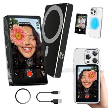 Imagem de LESOWN Tela portátil Vlog Selfie 10.2 cm 480x800 projetor de tela magnética sem fio brilhante 500nits bateria embutida Mini monitor de câmera traseira para TikTok Live Stream Outdoor Vlog Shooting