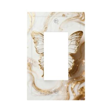 Imagem de Bhgahd Capas decorativas elegantes de borboleta dourada luxuosa mármore branco 1 gangue Rocker Light Switch Cover Plate Placas de parede únicas para tomadas elétricas Capas de placa de interruptor