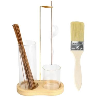 Imagem de Suporte de incenso, suporte de incenso embutido, apanhador de cinzas ampliado para palitos e cones, queimador de incenso sem bagunça com escova, ideal para meditação, ioga, spa e decoração de quarto