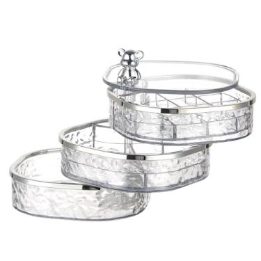 Imagem de Organizador de joias giratório de 360 graus, caixa de armazenamento de acrílico de 3 camadas com alça transparente para acessórios, caixa de armazenamento para anéis, brincos, colar e batom