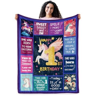 Imagem de Presente de aniversário para meninas de 1 ano de idade cobertor de aniversário para decoração de quarto, cobertor macio para sofá, cobertor aconchegante para cama sofá 152 x 127 cm