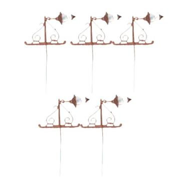 Imagem de JunZheHub Conjunto de 5 Miniaturas de Arandelas 1/87 LED com Luz Branca Quente - Arandelas para Decoração de Jardim de Fadas, Bronze